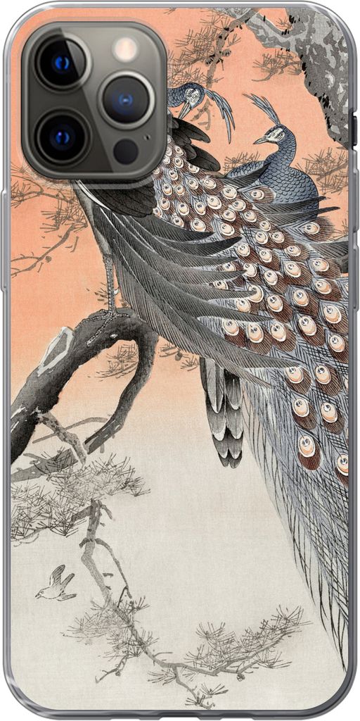 MuchoWow Handyhülle Schutzhülle Hülle für Telefoonhoesje iPhone 13 Pro Pfauenfedern - Pfau - Vintage Silikon Softcase Handy Hülle - Handy-Ta...