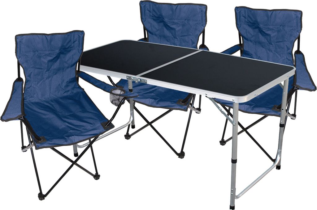 4-teiliges Campingmöbel Set Tisch + 3 Campingstühle Blau + Tasche