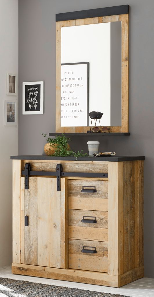 Garderoben Set 2-teilig "Stove" Used Wood hell anthrazit Flurgarderobe