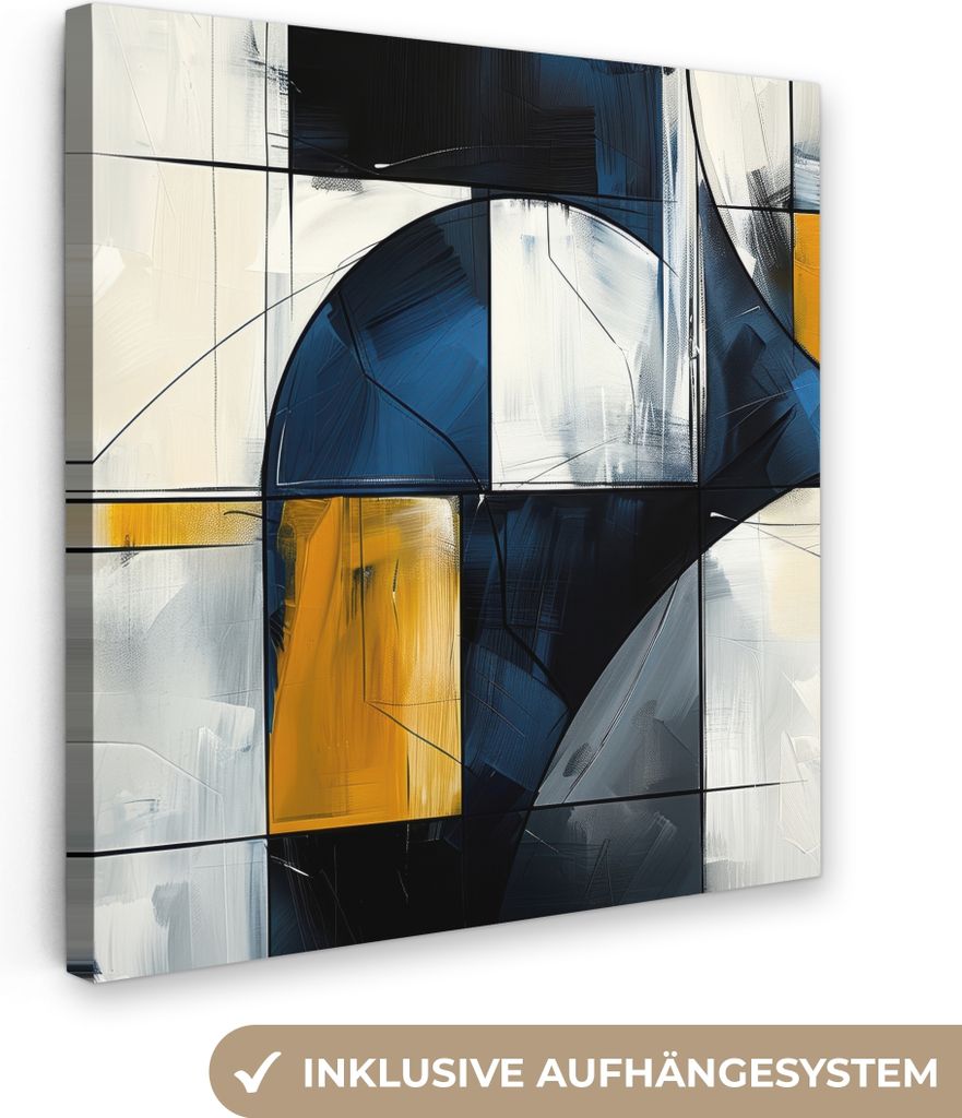 MuchoWow - Leinwandbilder - Abstrakt - Formen - Gold - Blau - Geometrisch, Wandbild, Wanddeko Bilder Wohnzimmer, 90x90 cm
