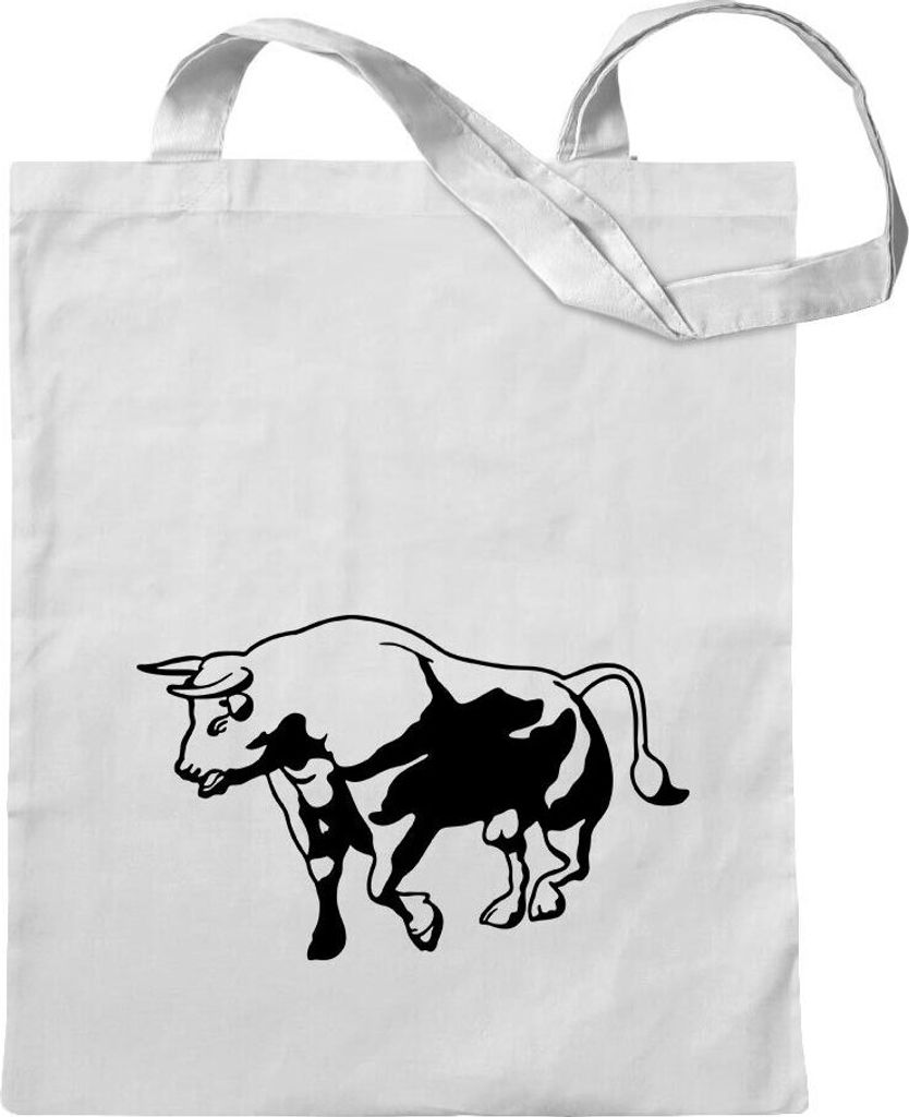 Kiwistar - Baumwolltasche - weiss - Stier Motiv 3 - Bulle - Hausrind - Tragetasche Stoffbeutel Umhängetasche Langer Henkel