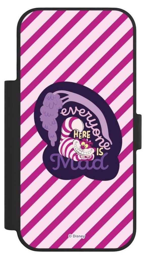 NIVOCASE Klapphülle für Apple iPhone 17 Pro Handyhülle aus Kunst Leder NIVOflip schwarz Alice im Wunderland Disney Grinsekatze