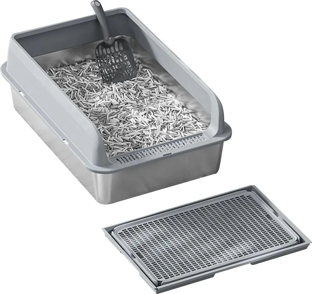 Grande litière inox pour Maine Coon et grands chats avec kit complet