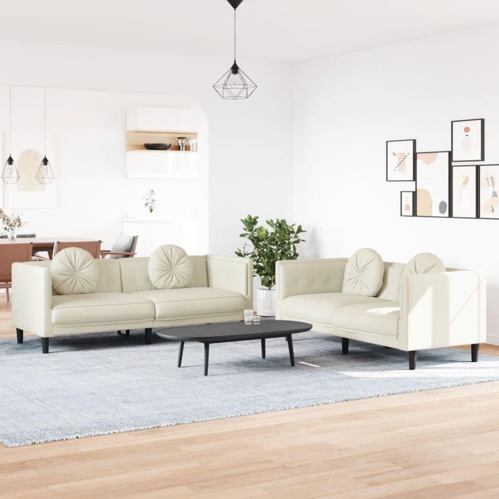 Maison Exclusive - 2-tlg. Sofagarnitur mit Kissen Creme Samt