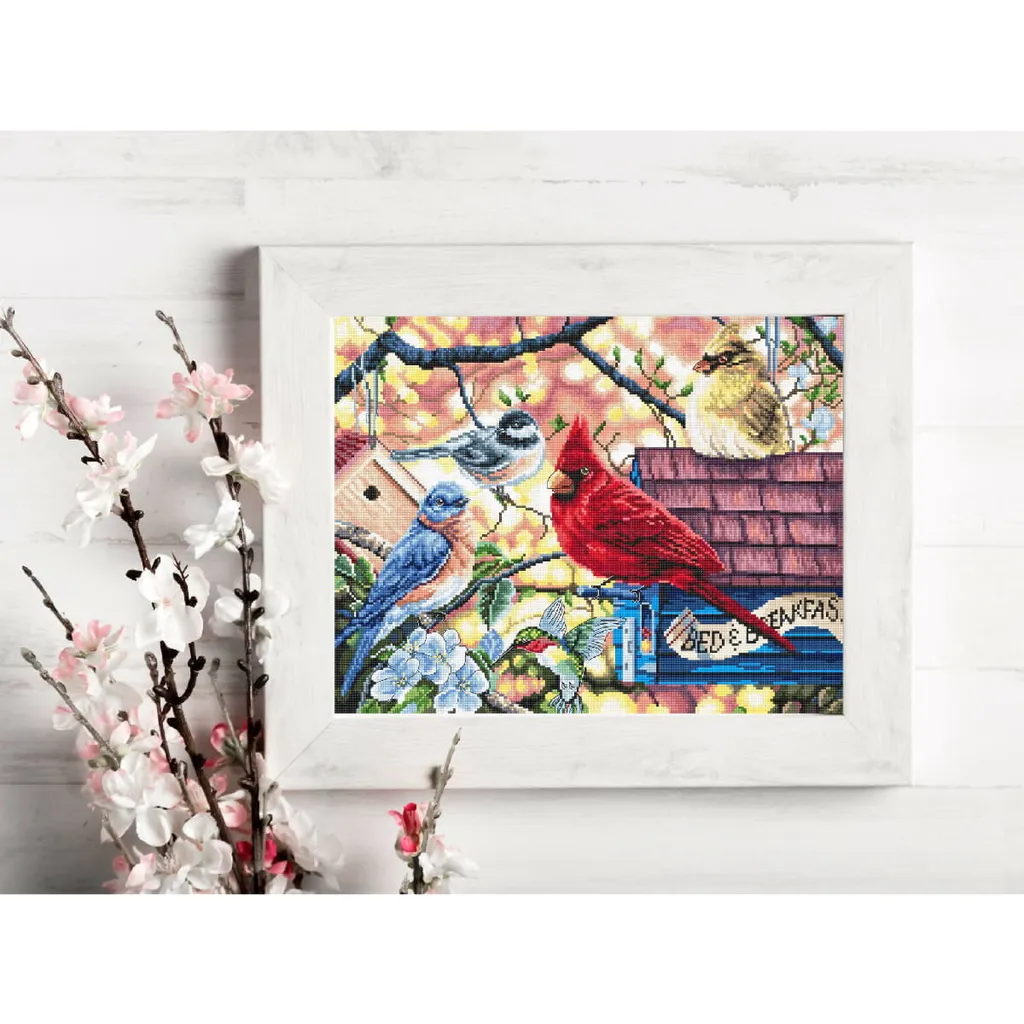 Canevas point de croix compté avec oiseau et fleurs de printemps - 3
