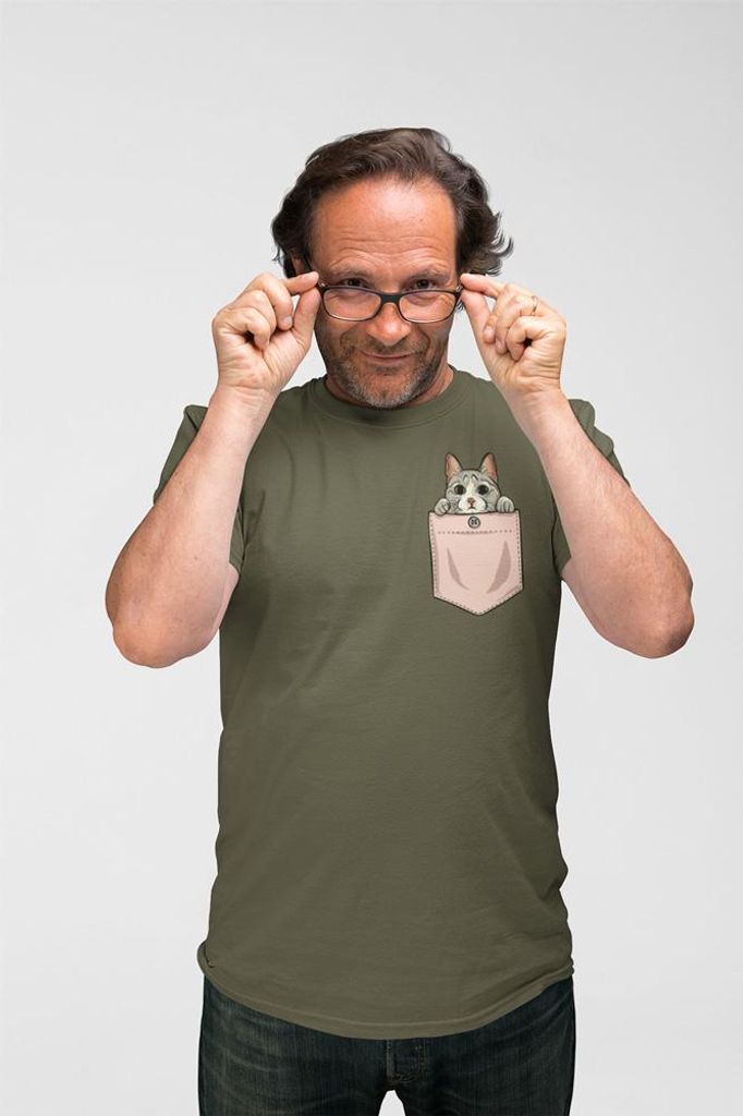 D&B Uni Polo PO00009 Cute Cat Pocket MilitärGrün-Größe L