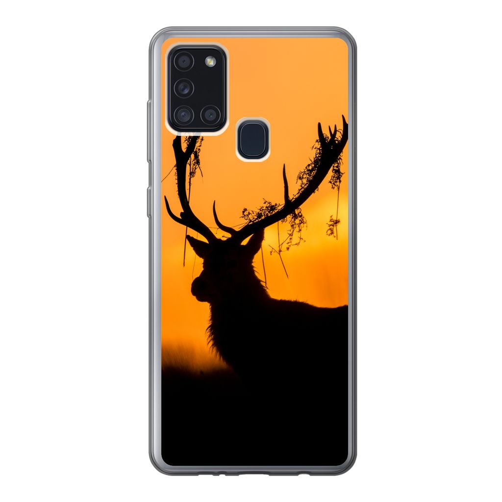 MuchoWow Handyhülle Schutzhülle Hülle für Samsung Galaxy A21s Hirsch - Orange - Scherenschnitt - Tiere - Natur Silikon Softcase Handy Hülle ...