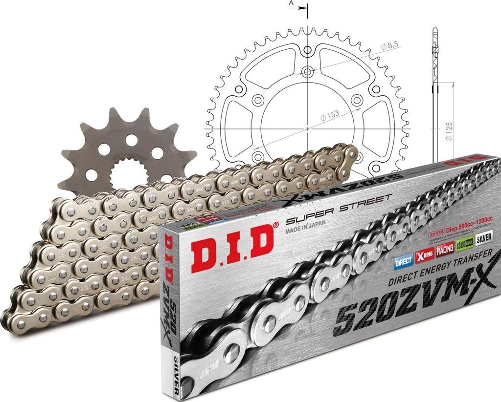 Kit Stealth (gold) passend für Honda CR125 R 87-96/CR125 R ... 13-51-114 DID520ZVM-X(S&S) Niet