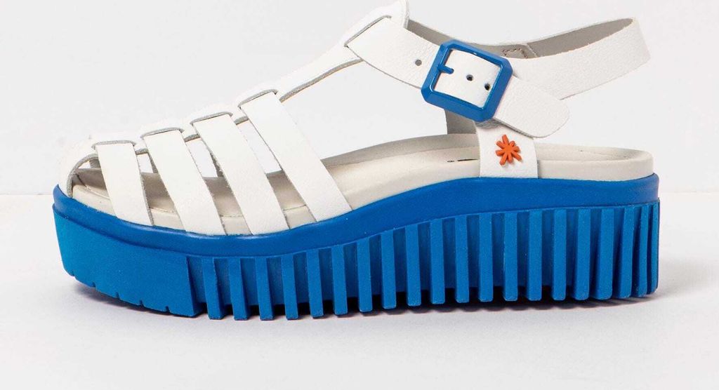 Art Sandalen mit Keilabsatz Damen 1575 NAPPA WHITE-BLUE/BRIGHTON Farbe Weiß