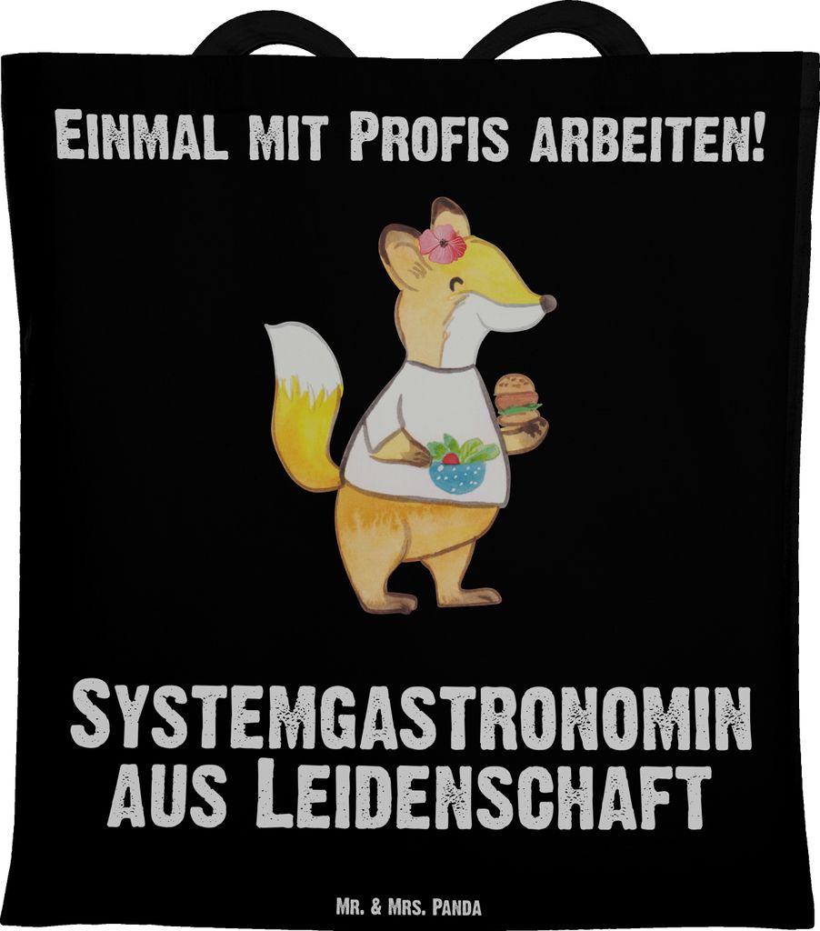 Mr. & Mrs. Panda textiltasche Systemgastronomin Leidenschaft - Schwarz - Geschenk, Tote Bag, Laptoptasche, totebag, Tasche, Jutebeutel, Tragetasche