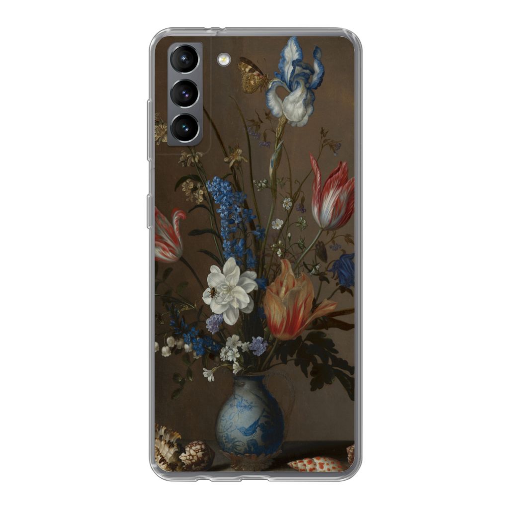 MuchoWow Handyhülle Schutzhülle Hülle für Samsung Galaxy S21 Plus Blumen in einer Wan-Li-Vase und Muscheln - Gemälde von Balthasar van der A...