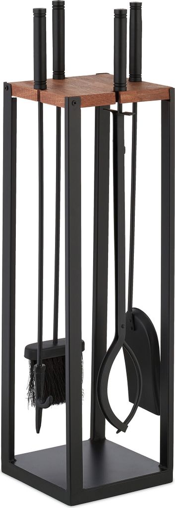 Relaxdays Kaminbesteck, 5-teiliges Set, Schürhaken, Produktbild 