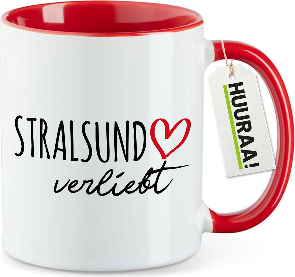 Huuraa Kaffeetasse Stralsund verliebt 330ml Rot Keramik Kaffeebecher Geschenkidee