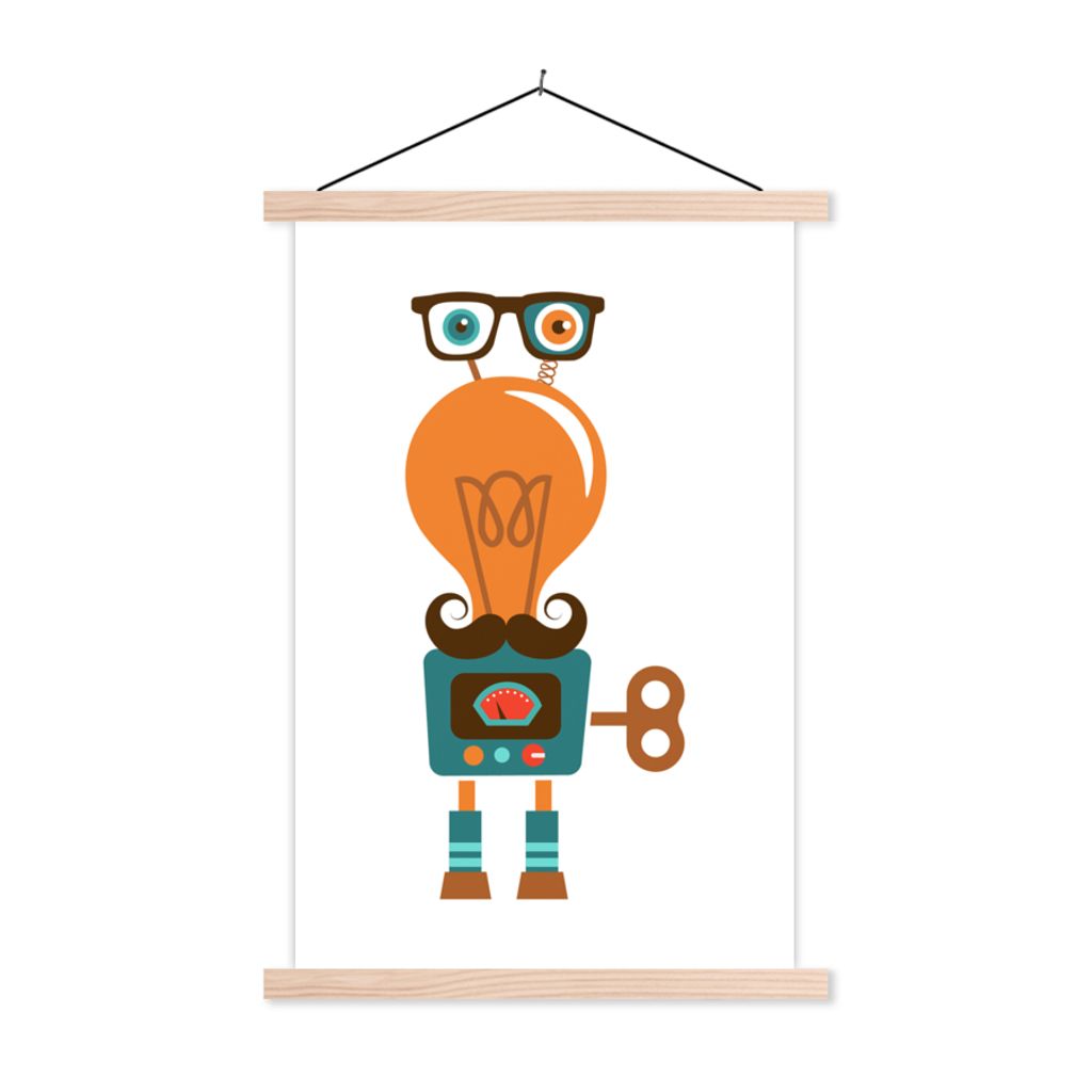 MuchoWow Textilposter Roboter - Brille - Schnauzbart - Kinder - Jungen 60x90 cm mit holzfarbenen Rahmen - Textil
