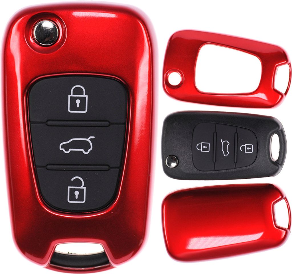 Auto Schlüssel Kunststoff Hülle ABS Plastik Schutz Cover Rot kompatibel mit Hyundai i30 ix20 ix35 Kia Soul Sportage Ceed Klappschlüssel
