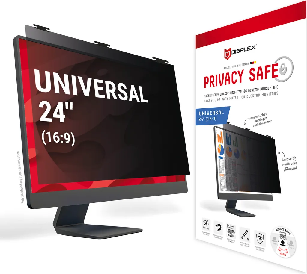 DISPLEX Privacy Safe 24- (16:9) Filtre Anti-Regard et Anti-Reflets Bureau