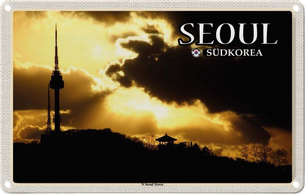 vianmo Blechschild 12x18 cm Seoul Südkorea N Tower Fernsehturm Bildmotiv Reisemotiv Abenteuer Reisen