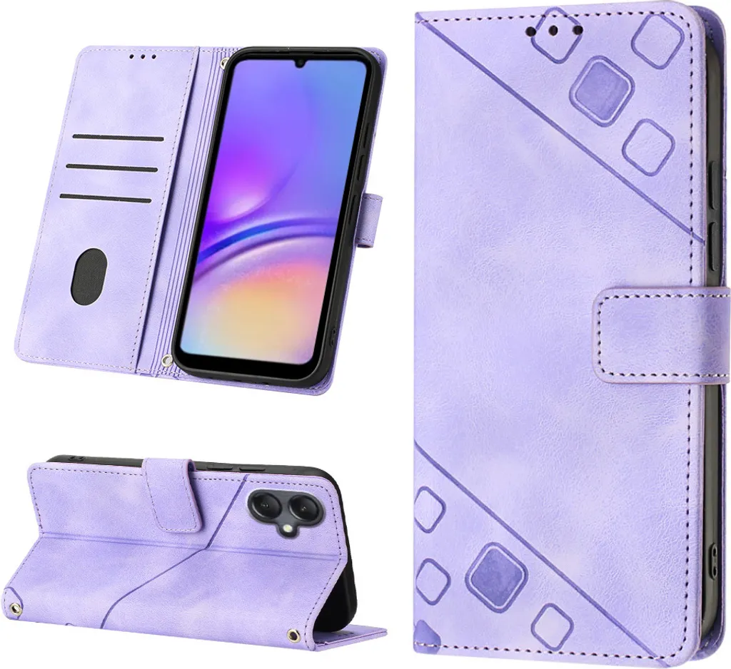 Custodia Samsung Galaxy A05 Viola in Rilievo - Vera Pelle PU Portafoglio