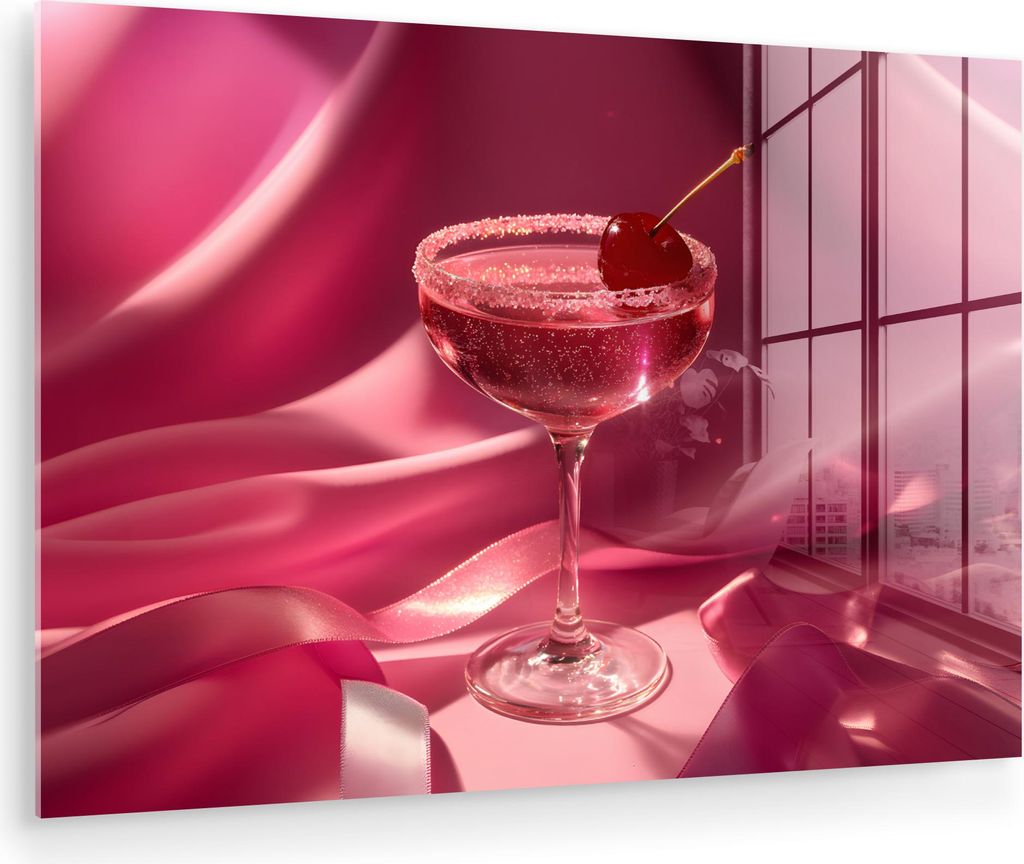 MuchoWow Glasbilder - Bilder auf Wandbild - Foto auf Glas Cocktail - Rosa - Luxe 120x80 cm Wanddekoration aus Glas - Acrylglasbild - Acrylbilder - ...