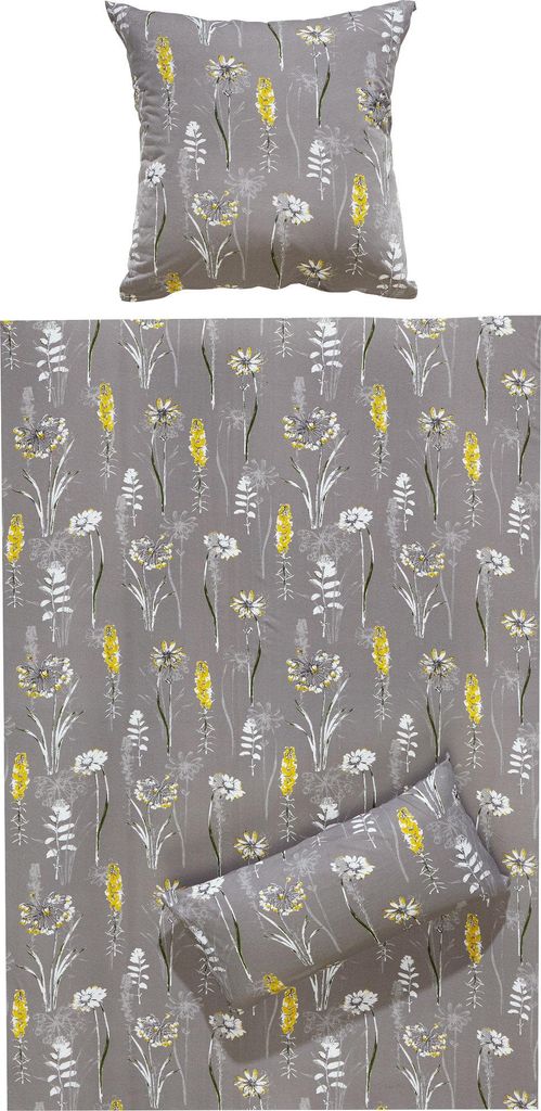REDBEST Bettwäsche grau-gelb-weiß 1x 155x200 cm + 1x 80x80 cm
