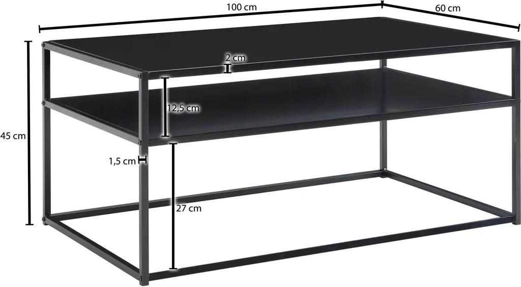 Table Basse avec Rangement 100 cm en Métal Noir - Design Rectangulaire