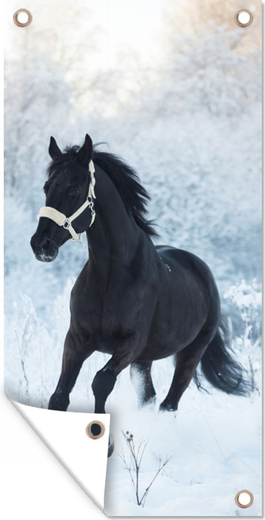 MuchoWow 30x60 cm Outdoor-Poster Gartendeko Sichtschutz Garten Poster für den Garten Pferd - Schnee - Wald