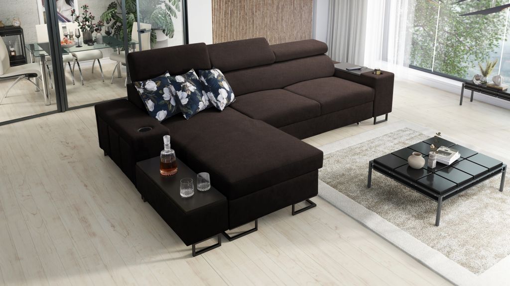 Kaiser Möbel s,modernes Ecksofa MELODY I MAXI mit Usb und Regal Sawana Dunkelbraun Links