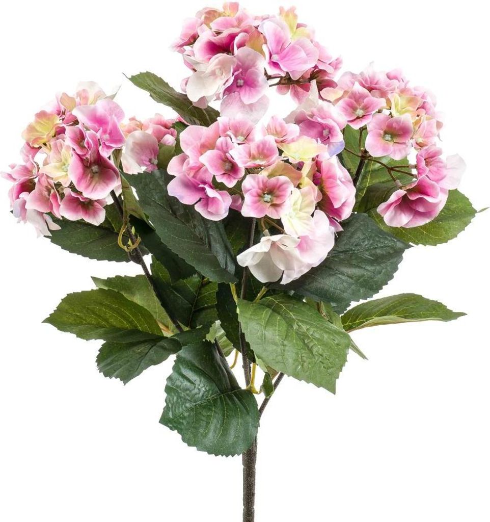 artplants.de Kunst Hortensie JONE auf Steckstab, rosa, 40cm - Künstliche blühende Pflanze