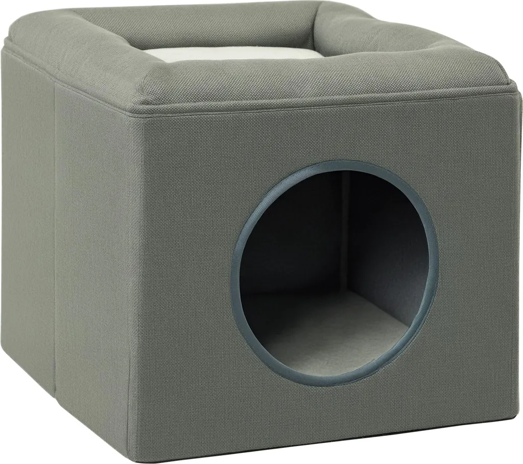 Maison pour chat d'intérieur 2 niveaux et dodo gris pour petit salon