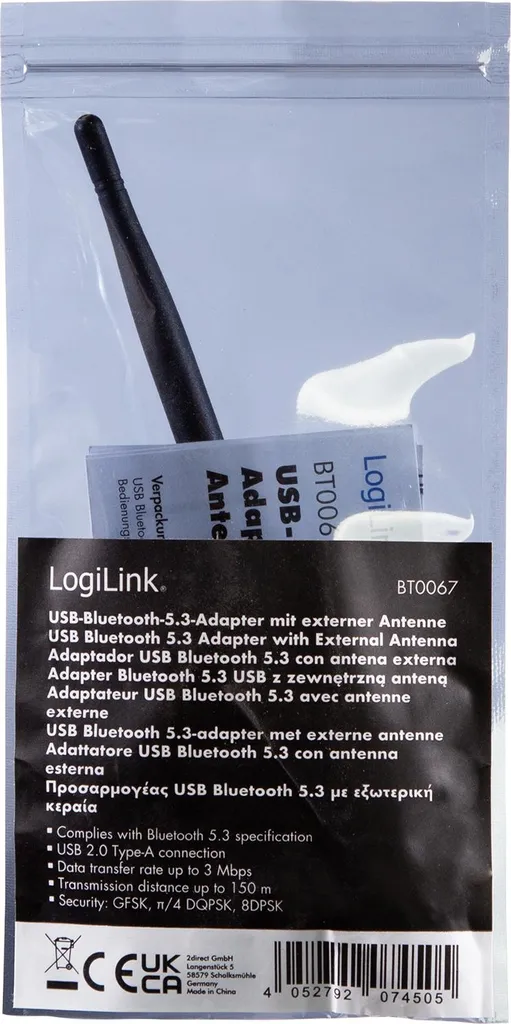 LogiLink BT0067 Chiavetta Bluetooth 5.3 Esterna Antenna 150m Nera - 6