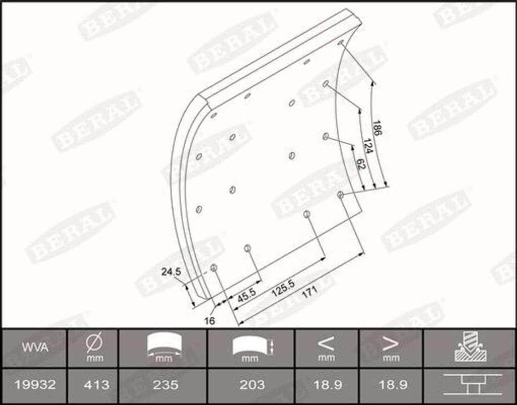 BERAL Bremsbelagsatz Trommelbremse KBL19932.0-1637 für SCANIA 3 - series 19mm 203mm 7,3kg