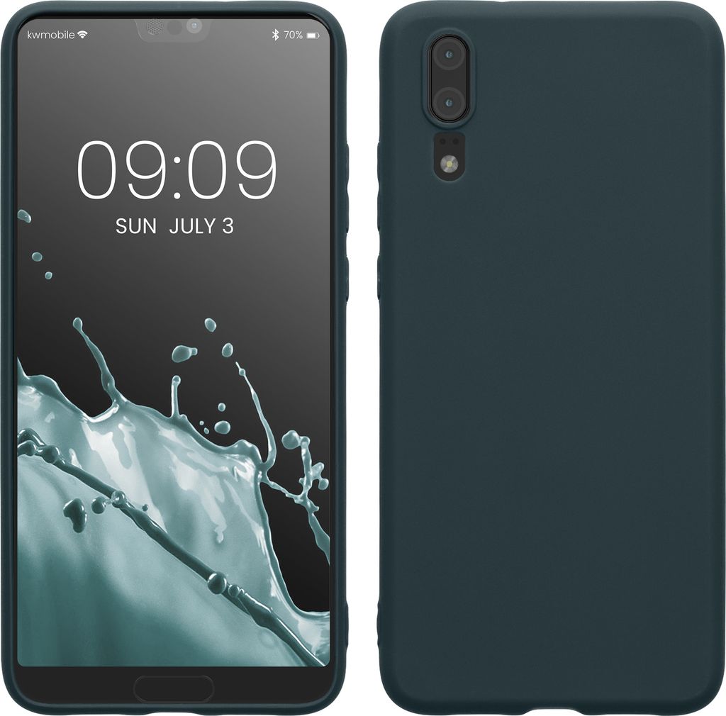kwmobile Hülle kompatibel mit Huawei P20 Hülle - weiches TPU Silikon Case - Cover geeignet für kabelloses Laden - Dunkler Schiefer