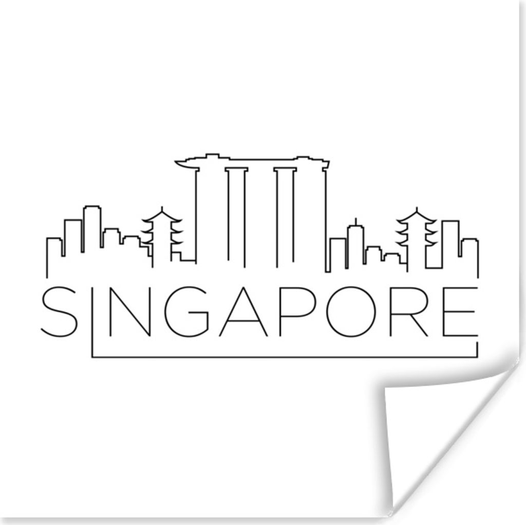 MuchoWow Poster Skyline "Singapur" weiß 50x50 cm - Wohnzimmerdekoration