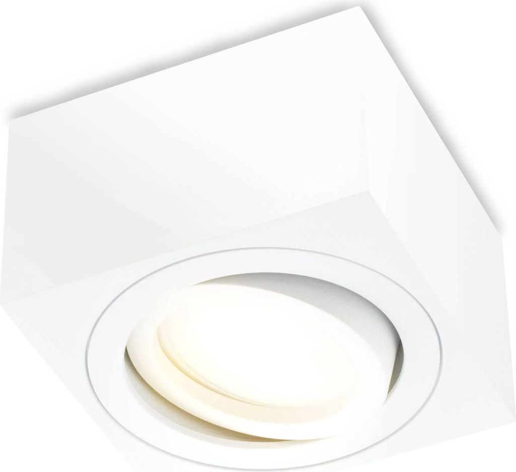 A white square recessed spotlight with a light source visible inside.