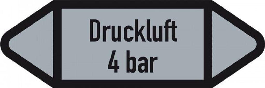 Aufkleber I Rohrleitungsetikett Druckluft 4bar, DIN 2403, grau/schwarz, ab Ø9...
