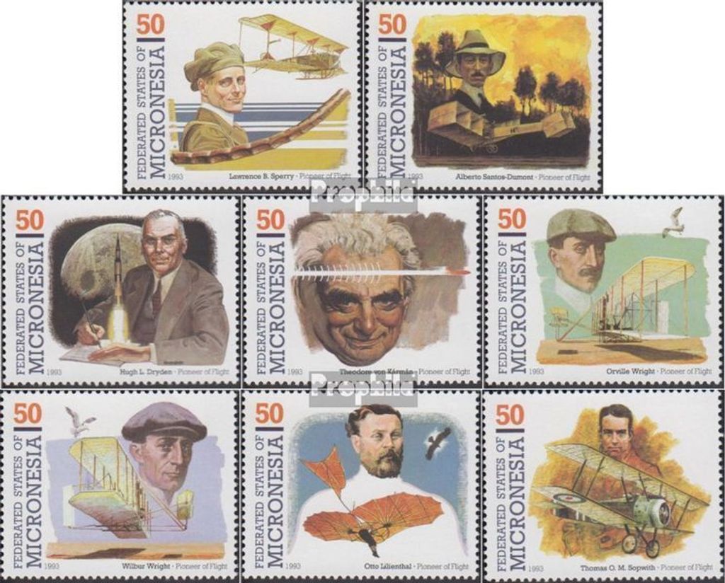 Briefmarken Mikronesien 1993 Mi 302-309 (kompl.Ausg.) postfrisch Pioniere der Luftfahrt