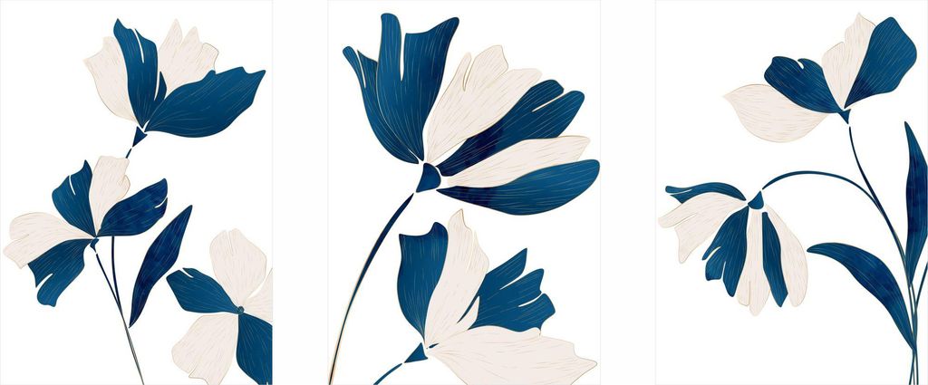 Posterset - blaue und beige Blumen PLN040