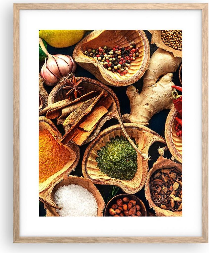Gerahmtes Poster - Rahmen in heller Eiche - Küche Essen Produktbild 