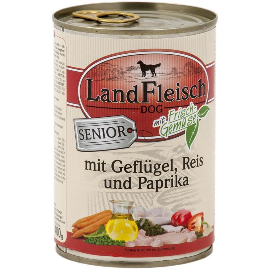 Landfleisch Dog Senior Geflügel, Reis & Paprika Dose 400g