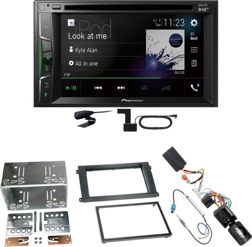 Pioneer AVH-A3200DAB USB Digitalradio DAB+ Einbauset für Porsche Cayenne ab 2007