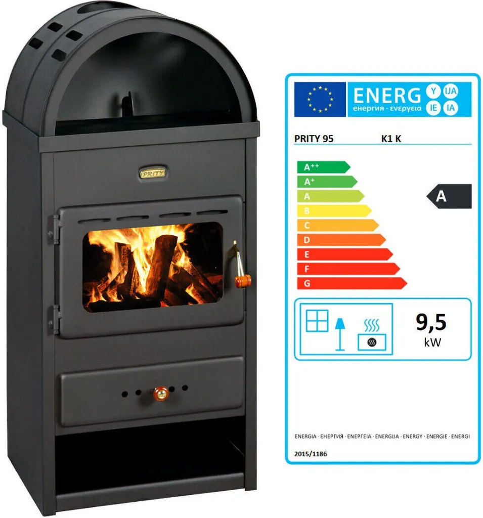 Poêle à bois traditionnel Prity K1 K en acier noir - Chauffage 9.5 kW