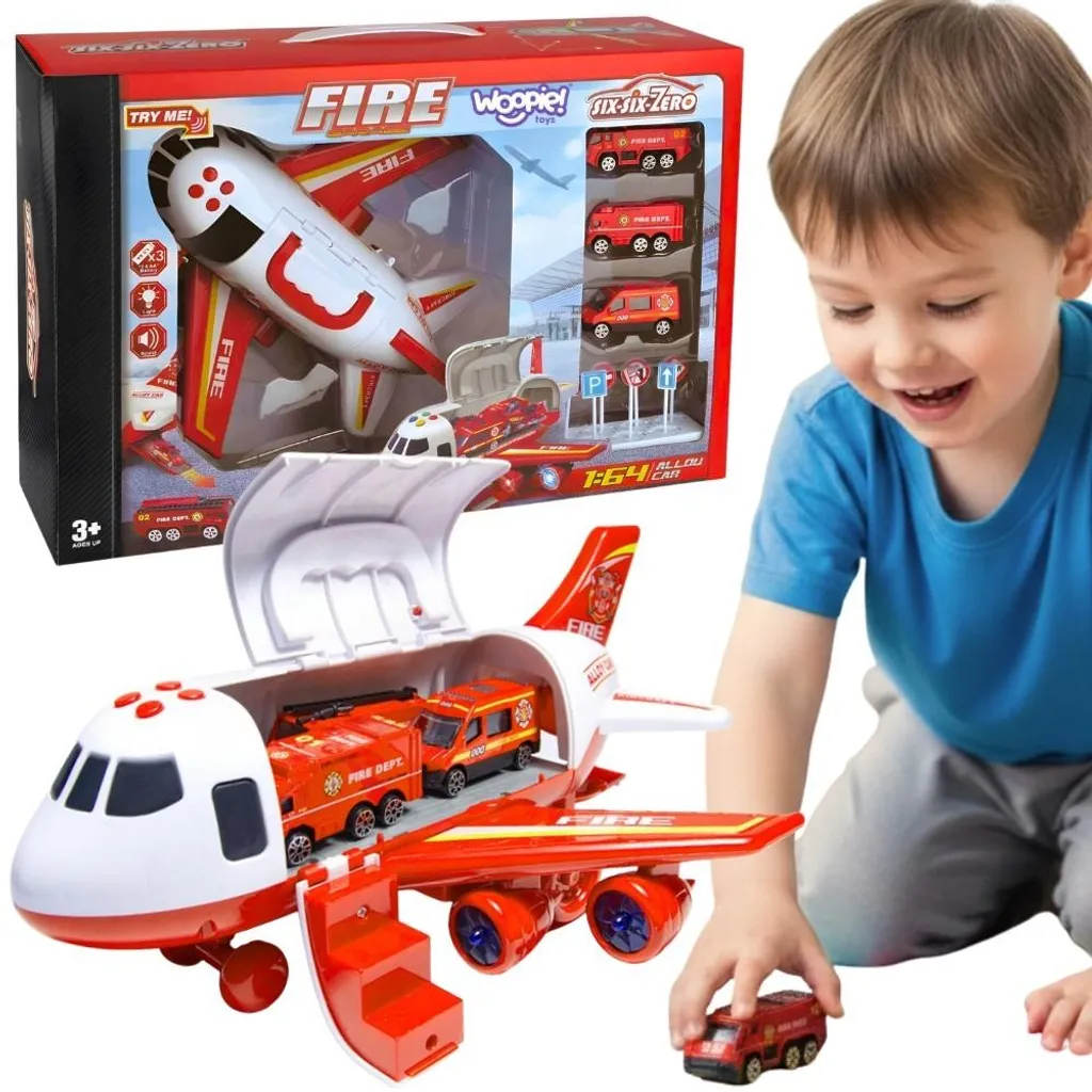 Grand Avion Pliable Pompier XL avec Rampe de Lancement et Camions