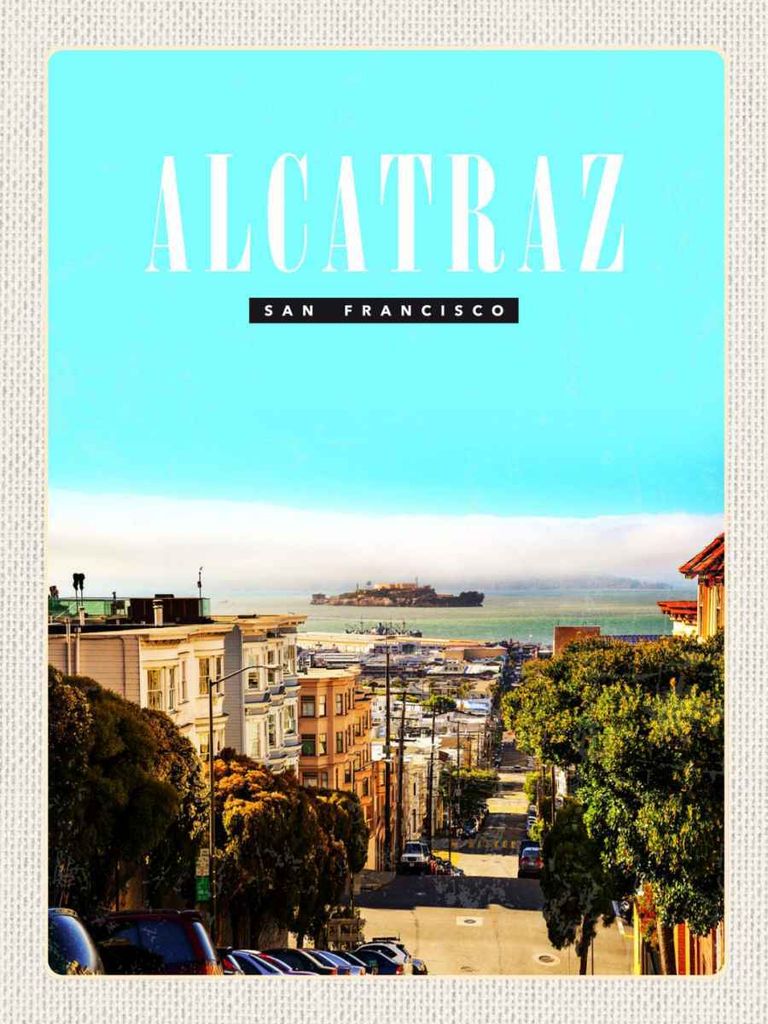 vianmo Holzschild 40x30 cm San Francisco Alcatraz Stadt Straße Bildmotiv Reisemotiv Amerika USA