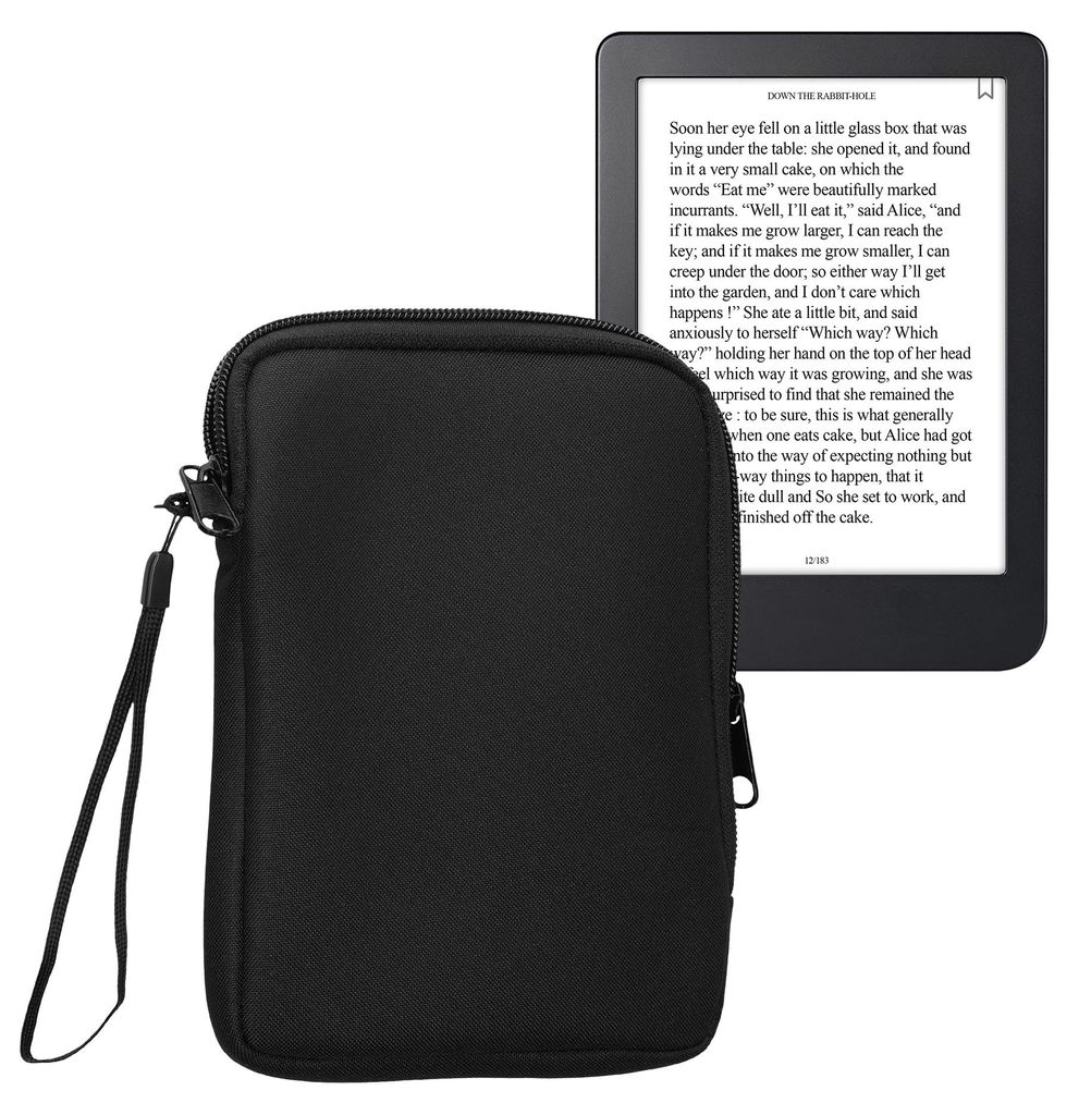 kwmobile Schutzhülle aus Stoff kompatibel mit 6" eReader Hülle - Stoffhülle für e-Reader mit Reißverschluss - Schwarz