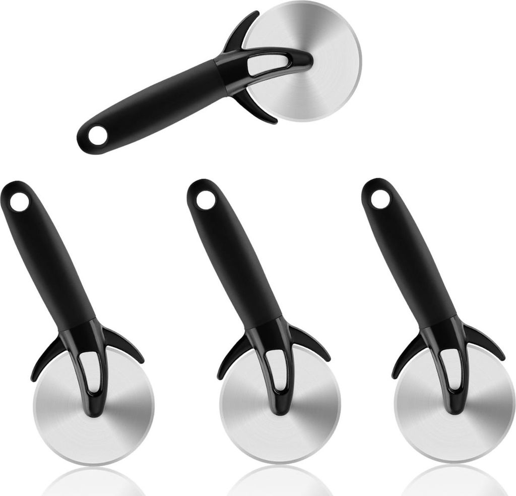 4er Set - XXL Pizzaschneider | Profi Pizzaroller | Pizzarad Ø-9,7cm mit Klingenschutz | Pizza Cutter aus Edelstahl und Griff aus Kunststoff mit Gu...