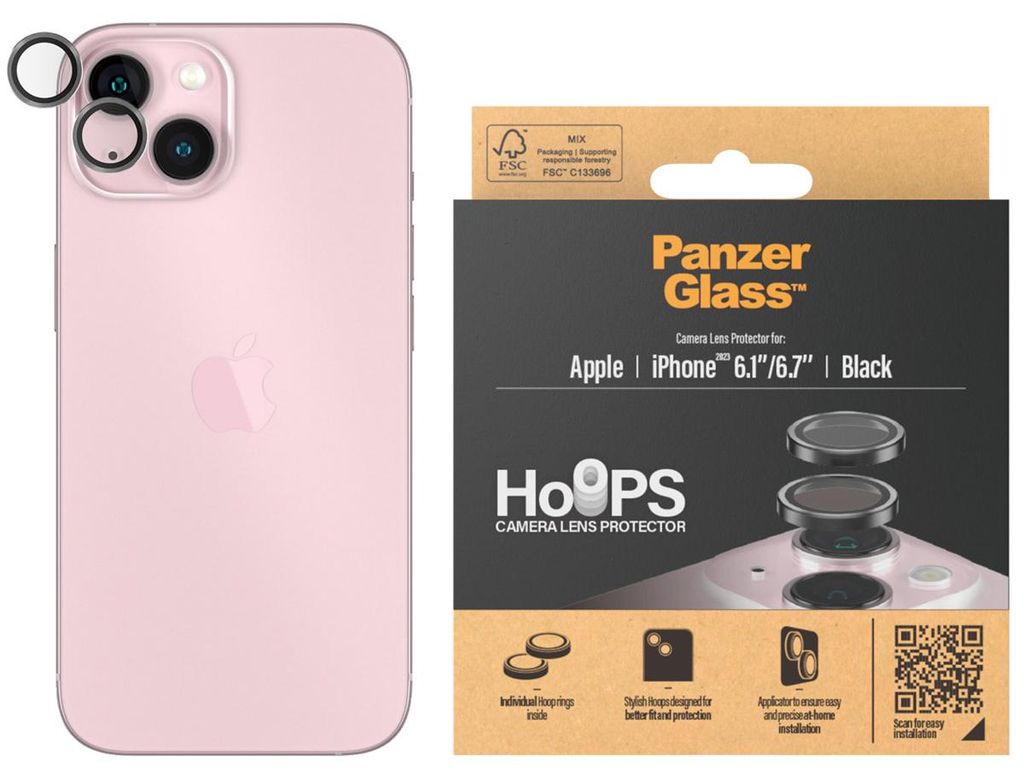 PanzerGlass ® Hoops® Kameraschutz Schwarz for iPhone 15 | Produktbild 