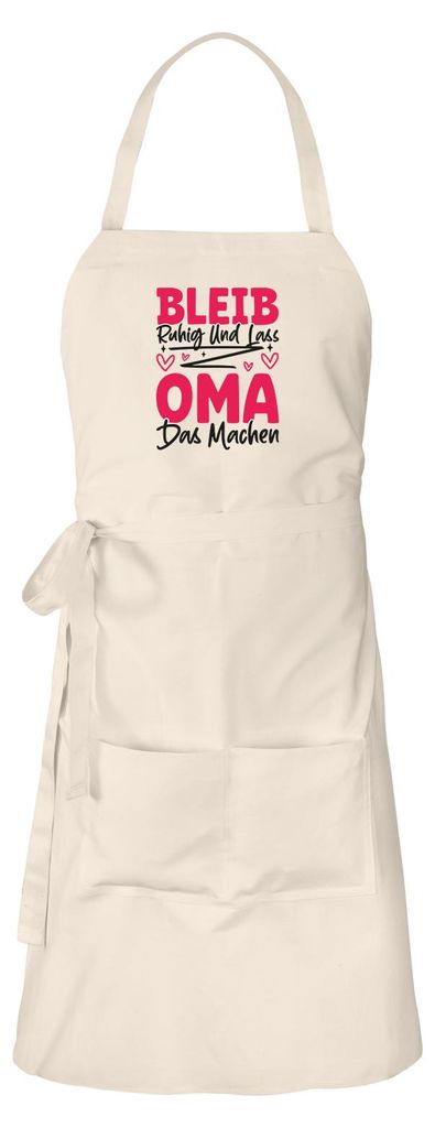 Huuraa Schürze Bleib ruhig und lass Oma das machen Natur mit Taschen Baumwolle Kochschürze Geschenkidee