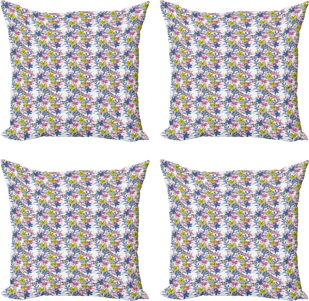 ABAKUHAUS Botanik Kissenbezug Set (4 Stück), Pastell Narzissen-Blüte Yard, Moderner Doppelseitiger Digitaldruck, 50 cm x 50 cm, Violett Blau Gelb...