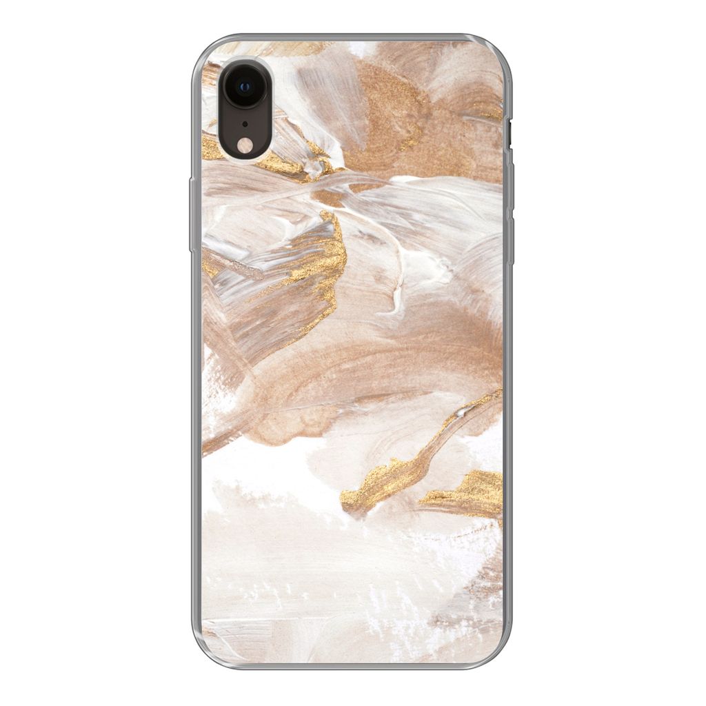 MuchoWow Handyhülle Schutzhülle Hülle für iPhone XR Wasserfarbe - Gold - Braun Silikon Softcase Handy Hülle - Schutzdeckel