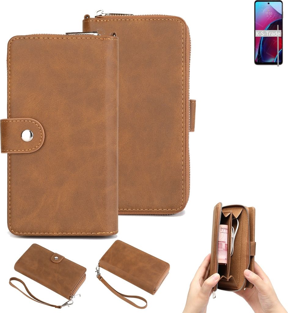 K-S-Trade Handyhülle Schutzhülle kompatibel mit Motorola Moto G Stylus (2022) & Portemonnee Tasche Handytasche Case Etui Geldbörse Wallet braun